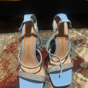 Azalea Wang Sky Blue Rhinestone Strap Heeled Sandals